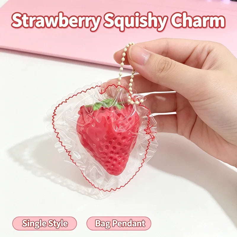 Berry Bestie Squishy Charm – Strawberry Squeeze Keychain